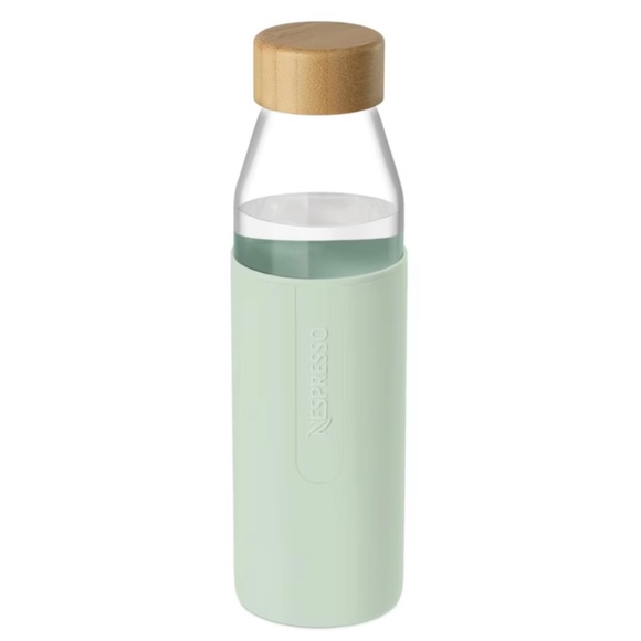 New in Box Nespresso Reusable Glass Water Bottle with Mint Silicone Sleeve - Picture 1 of 4